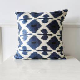 Navy Blue Silk Ikat Lumbar Pillow Bohemian Accent Cushion - thumbnail 4
