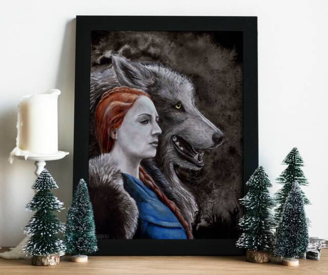 Artprint Redhaired Lady Wolf/Magical Christmas Yule Decoration For Family/ Friends - image 1