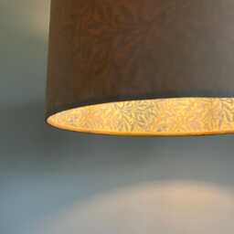 Cream Velvet Drum Lampshade, With William Morris Blue Willow Cotton Interior, Double-Sided Ceiling Light Shade - thumbnail 3