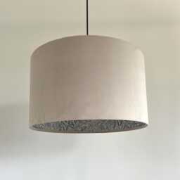 Cream Velvet Drum Lampshade, With William Morris Blue Willow Cotton Interior, Double-Sided Ceiling Light Shade - thumbnail 2
