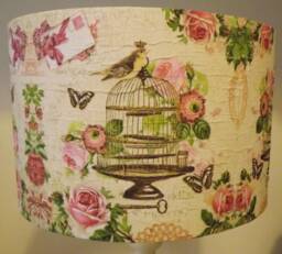 Pink Birdcage Lampshade, Light Shade, Decoupage Shabby Chic, Postcard Carte Postal French Script - thumbnail 1