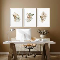 Home Office Decor For Women Framed 3 Piece Wall Art Print Set, Earth Tone Watercolor Greenery Designer Wall Art Professional - thumbnail 1