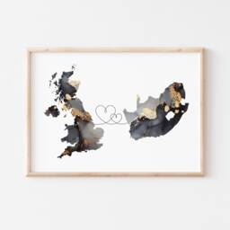 Britain & South Africa Map Black & Gold Travel Wall Art Print - United Kingdom UK - thumbnail 3