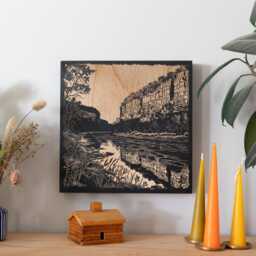 Arkansas Roark Bluff Buffalo River Engraved Wood Panel - Linocut Block Print Wall Art, State Illustration, Folk Art Home Decor Gift - thumbnail 1