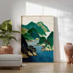 Japanese Coastal Landscape Poster - Vintage Woodblock Seascape Traditional Asian Mountain Art - thumbnail 3
