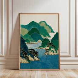 Japanese Coastal Landscape Poster - Vintage Woodblock Seascape Traditional Asian Mountain Art - thumbnail 1