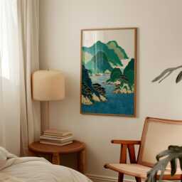Japanese Coastal Landscape Poster - Vintage Woodblock Seascape Traditional Asian Mountain Art - thumbnail 2