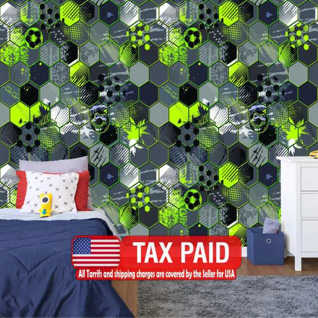 Gaming Kids Room Wallpaper Mural, Soccer Ball Wall Decal, Peel & Stick - image 1