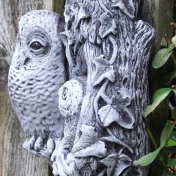 Hand Cast Stone Owl & Baby Wall Plaque Garden Ornament - thumbnail 3