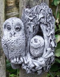 Hand Cast Stone Owl & Baby Wall Plaque Garden Ornament - thumbnail 1