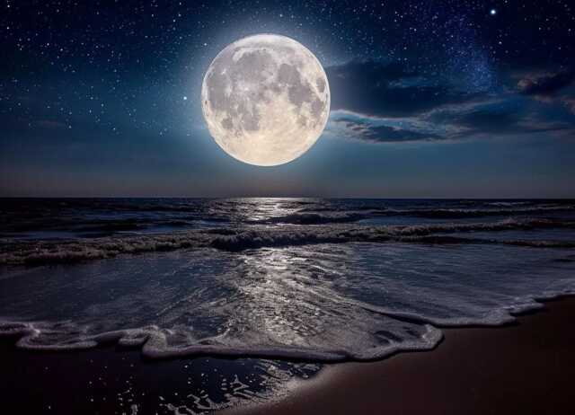 Moon Over Sea Beach Framed Canvas Picture Print Wall Art Decor - image 1