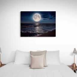 Moon Over Sea Beach Framed Canvas Picture Print Wall Art Decor - thumbnail 3
