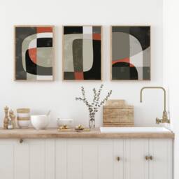 Geometric Orange, Forest Green Century Print, Abstract Boho Wall Print, Organic Shapes Printable Art, Blue Rust Art, Contemporary Art Print - thumbnail 1