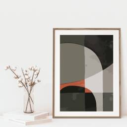 Geometric Orange, Forest Green Century Print, Abstract Boho Wall Print, Organic Shapes Printable Art, Blue Rust Art, Contemporary Art Print - thumbnail 3