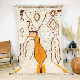 Authentic Moroccan Symbol Rug - Orange Tribal Berber Wool Shag Large Area For Office Handmade Narrative Decor - thumbnail 2