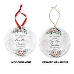 Ceramic Christmas Ornament - First Year Married Eucalyptus Design - thumbnail 3