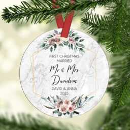 Ceramic Christmas Ornament - First Year Married Eucalyptus Design - thumbnail 2