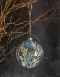 Glass Christmas Bauble Filled With Dried Flowers. Large 10cm Design. Winter Blues Design Or Choose Your Own Colours - thumbnail 1