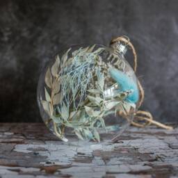 Glass Christmas Bauble Filled With Dried Flowers. Large 10cm Design. Winter Blues Design Or Choose Your Own Colours - thumbnail 3