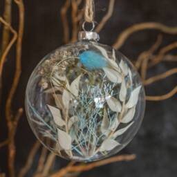 Glass Christmas Bauble Filled With Dried Flowers. Large 10cm Design. Winter Blues Design Or Choose Your Own Colours - thumbnail 2