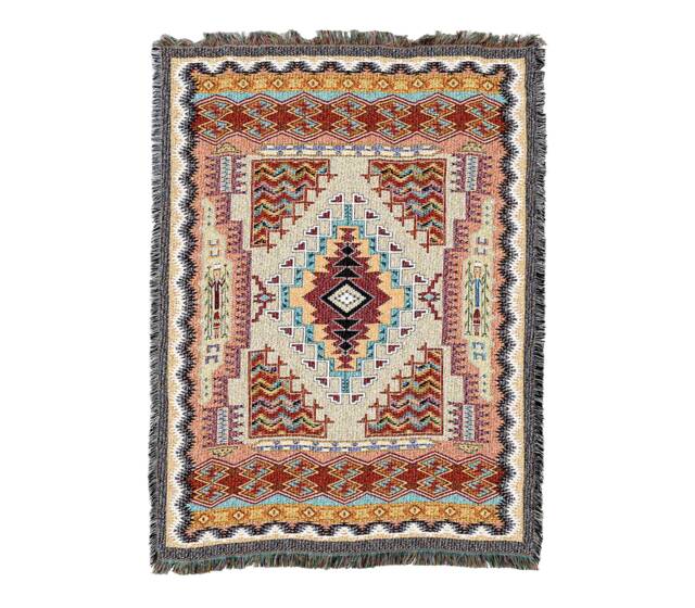 Salmon Southwest Woven Tapestry Blanket, Native American Inspired Pattern, Tribal Camp Throw 100% Cotton Made in Usa 72x54 - image 1