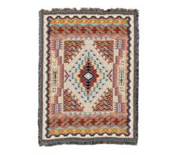 Salmon Southwest Woven Tapestry Blanket, Native American Inspired Pattern, Tribal Camp Throw 100% Cotton Made in Usa 72x54 - thumbnail 1