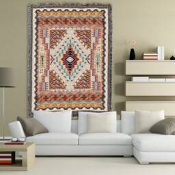 Salmon Southwest Woven Tapestry Blanket, Native American Inspired Pattern, Tribal Camp Throw 100% Cotton Made in Usa 72x54 - thumbnail 3