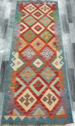 Multicolour Runner Rug, Handmade Artisan Afghan Turkish Scandinavian Navajo Bohemian Flatweave Wool Kilim 206x81 cm - thumbnail 1