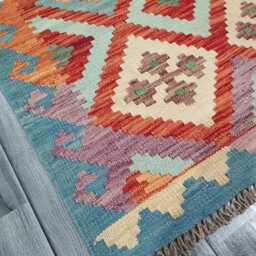 Multicolour Runner Rug, Handmade Artisan Afghan Turkish Scandinavian Navajo Bohemian Flatweave Wool Kilim 206x81 cm - thumbnail 2