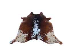 Tricolour Genuine Cowhide Rug - Brown & White Brindle Hair-On Cow Hide Floor Area Skin For Western Home Decor - thumbnail 1