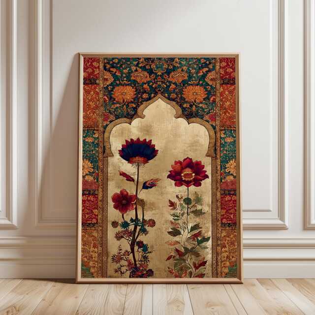 Persian Floral Arch Poster, Ornate Tapestry-style Art Print - image 1