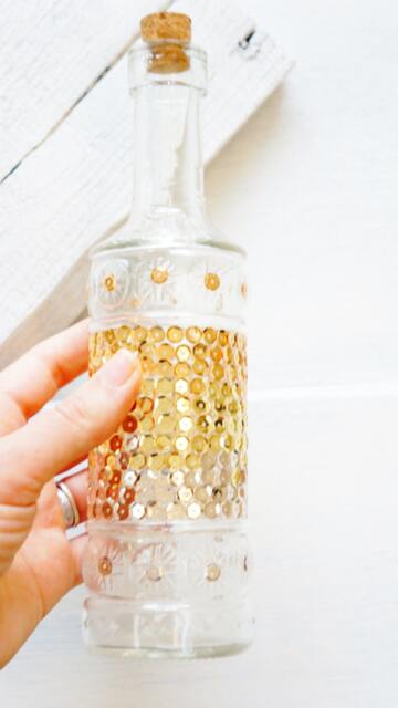 Decorative Glass Bottle With Cork Metal Ombre Sequin Corked Metalic Sequins Home Decor Bathroom Gift - image 1