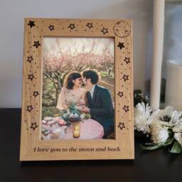 Anniversary Photo Frame - I Love You To The Moon & Back Engraved Wooden For Couples - thumbnail 1