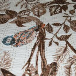 New Indian Owl Print Brown Hand-stitched Kantha Quilt Queen Throw Cotton Bedspread Blanket - thumbnail 3