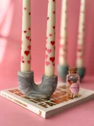 Marbled Handmade Concrete U-Shaped Candlestick Holder Taper Candle Decor