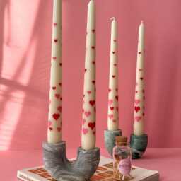 Marbled Handmade Concrete U-Shaped Candlestick Holder Taper Candle Decor - thumbnail 2