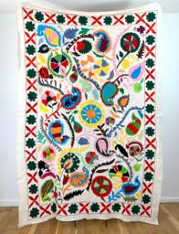 Hand Embroidered Suzani Tapestry Uzbek Floral Boho Wall Hanging - thumbnail 1