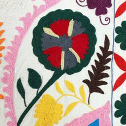 Hand Embroidered Suzani Tapestry Uzbek Floral Boho Wall Hanging - thumbnail 3