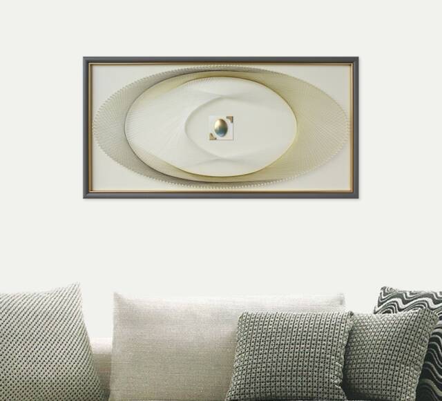 Large Yellow String Art - Geometric Wall Decor With Ceramic Relief - image 1