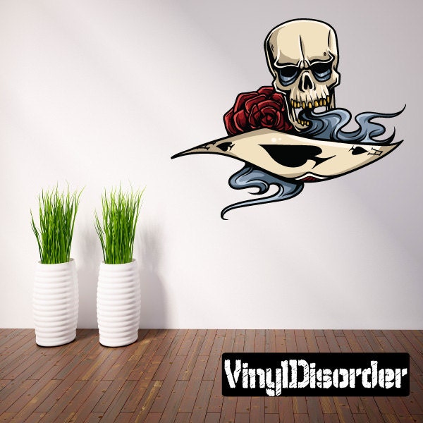 Gambling Ace Skull Wall Decal - Fabric Vinyl Removable & Reusable Gamblinguscolor018Et