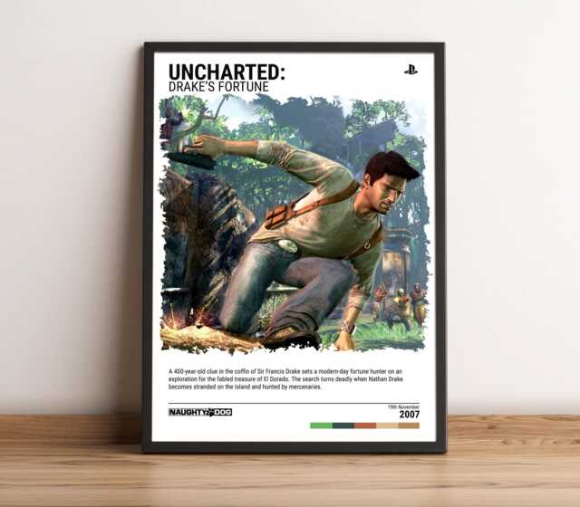 Uncharted Drake's Fortune - 2007 Poster - Video Game Wall Art Print Gaming Gift A5-A4-A3-A2-A1 Unframed Canvas For Frame - image 1