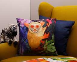Tropical Bush Baby Sofa Cushion Gift Idea, Cute Monkey Gifts, Animal Print Cushion, Fabric, Cover - thumbnail 1