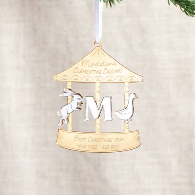 Metallic Mirror Baby Details Carousel Christmas Decoration - image 1