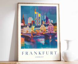 Frankfurt Germany Travel Poster Colorful City Skyline Art - thumbnail 1