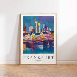 Frankfurt Germany Travel Poster Colorful City Skyline Art - thumbnail 3