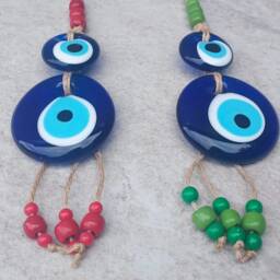 Handmade Glass Evil Eye Wall Hanging - Protection Amulet Home Decor - thumbnail 2