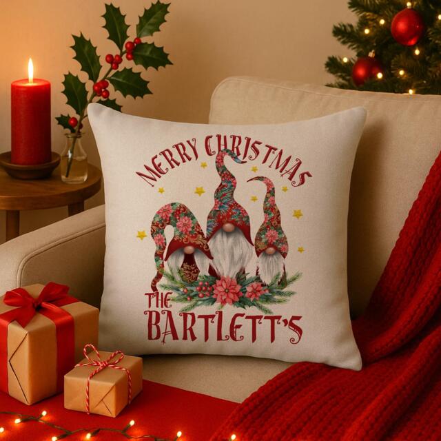 Personalised Gnome Christmas Cushion Cover Gnomes Custom Throw Pillow Stocking Filler Christmassy Festive Home Decor Gift Ekcc17 - image 1