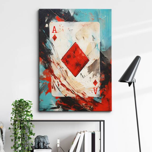 Ace Of Diamonds Playing Card Poker Games Abstract Oil Painting Wall Art, Framed Canvas Poster Print, Home Kitchen Office Room Decor, Gifts - image 1
