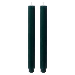 2 X Dark Teal Green Christmas Table Ribbed Dinner Candles/Copper - thumbnail 2