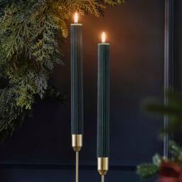 2 X Dark Teal Green Christmas Table Ribbed Dinner Candles/Copper - thumbnail 1